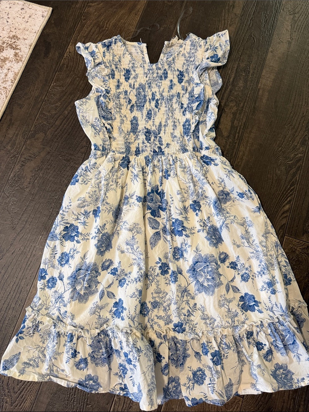 Girls Blue Floral Ruffle Dress